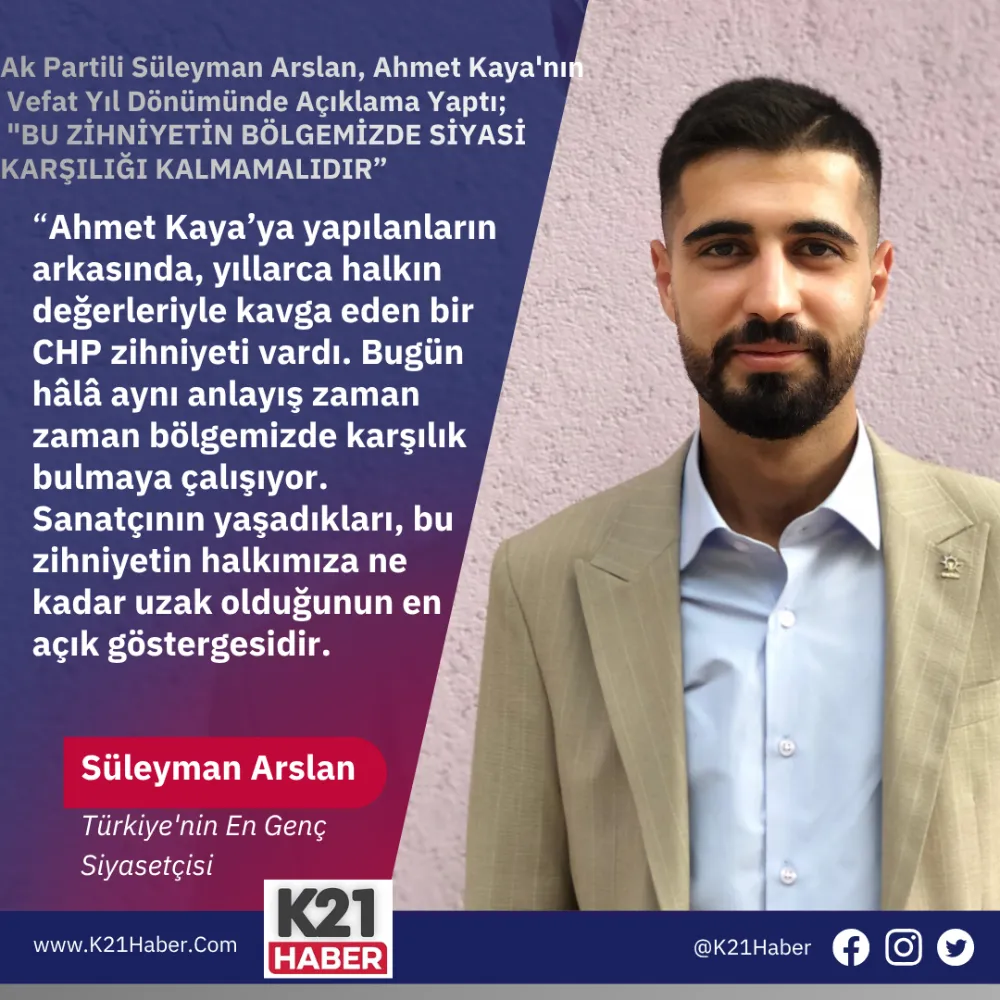 Ak Partili Süleyman Arslan Ahmet Kaya’ya Zulmeden Zihniyetin Bölgedeki Etkisi Bitmeli